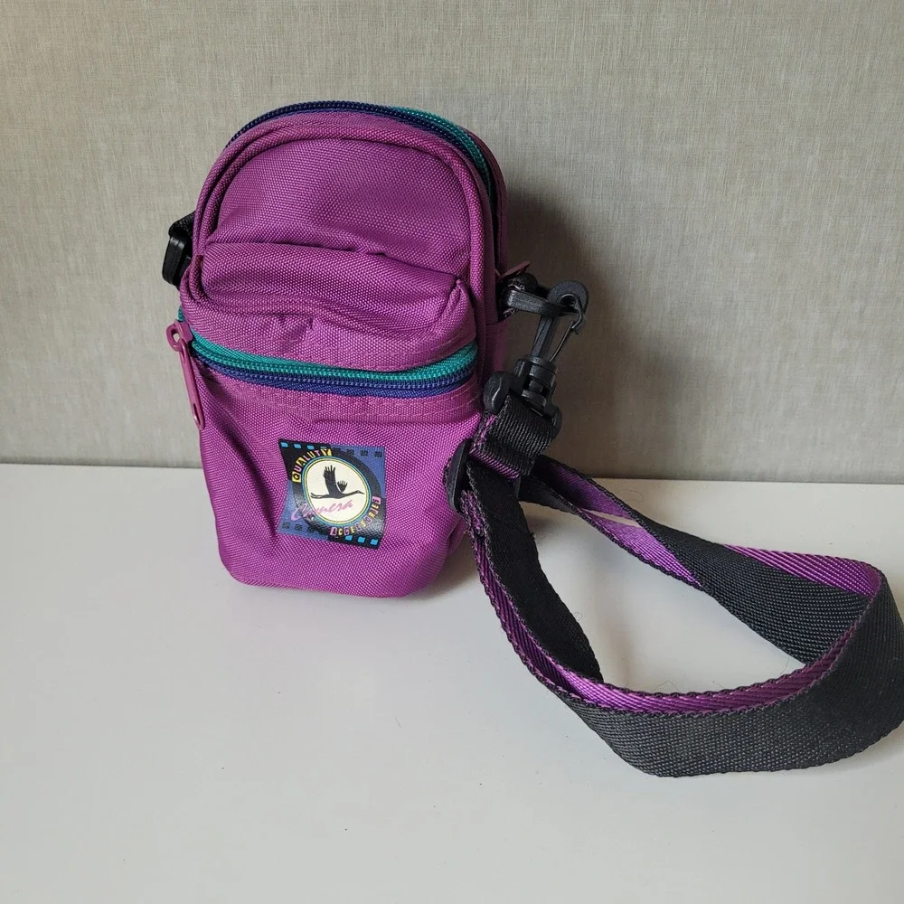 Vintage 90s Purple Compact Camera Bag Shoulder Strap Belt Loop Pouch MIni Case